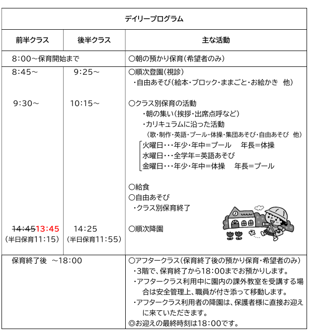 【令和５年度願書をお持ちの保護者様】デイリープログラムについて